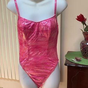 Candy pink shiny wet look bathing suit
